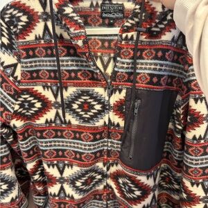 Free Nature Aztec Fleece Zip Hoodie in Cream & Red
